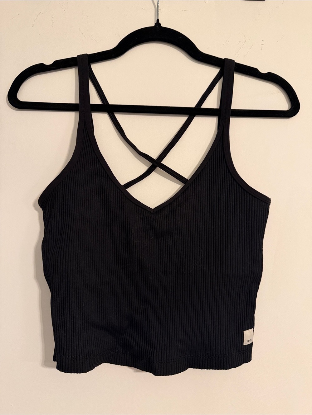VUORI Black Ribbed Crisscross Tank Top - size small
